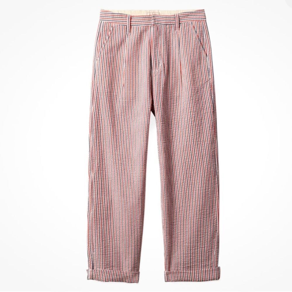 Brixton Red and White Striped Seersucker Trousers